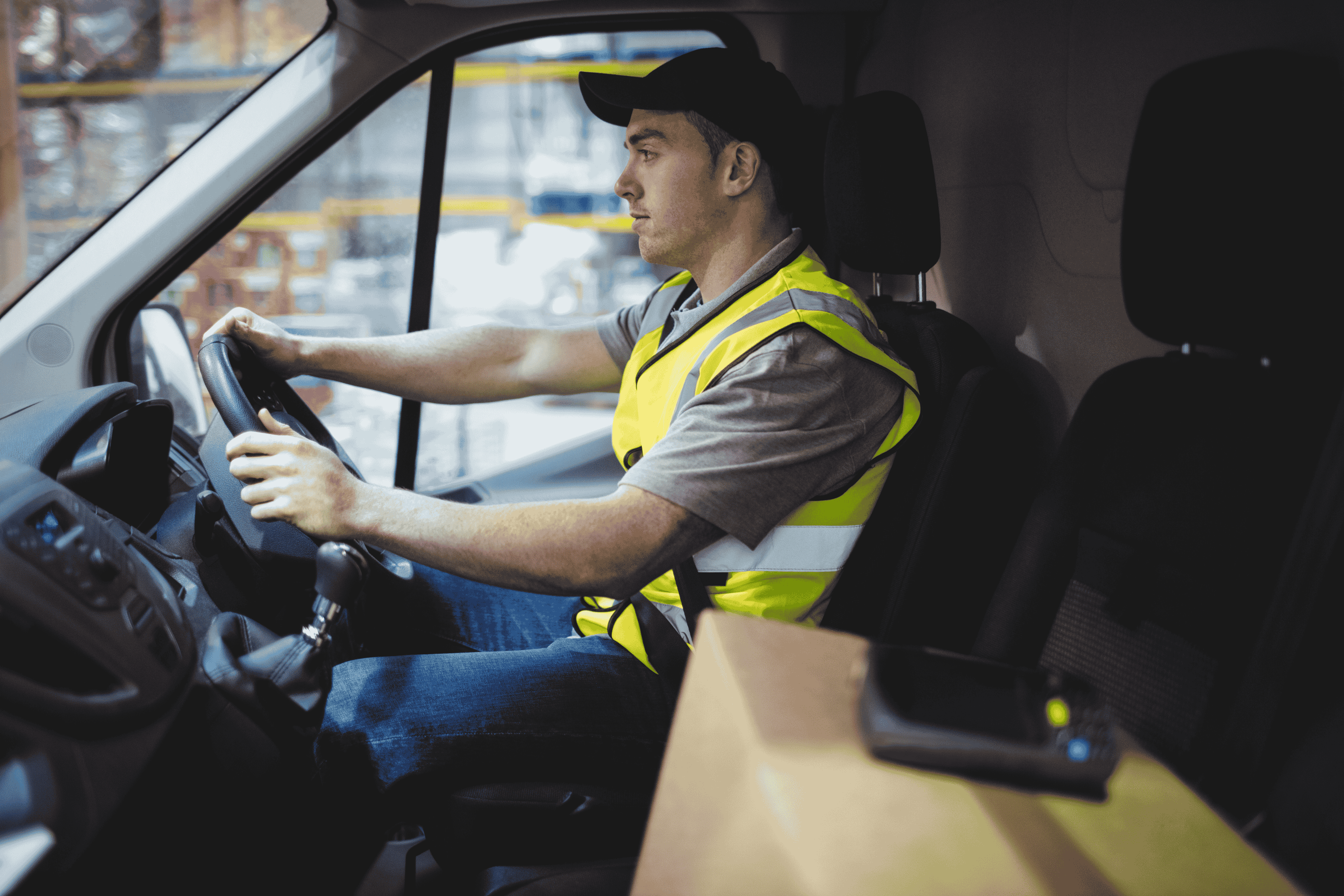 Delivery driver in a truck